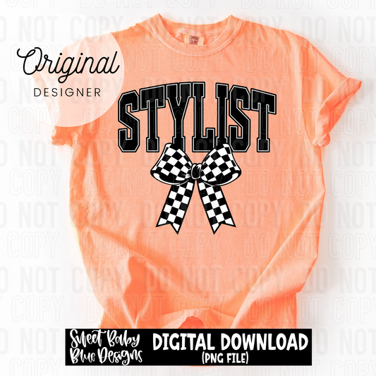 Stylist checkered bow  - 2025 - PNG file- Digital Download