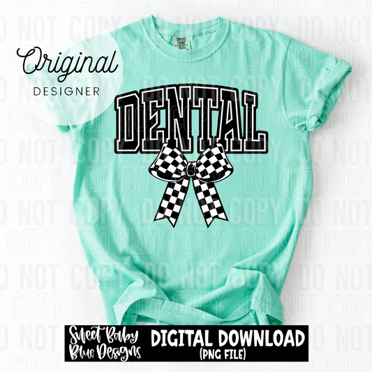 Dental - Checkered bow - 2025 - PNG file- Digital Download