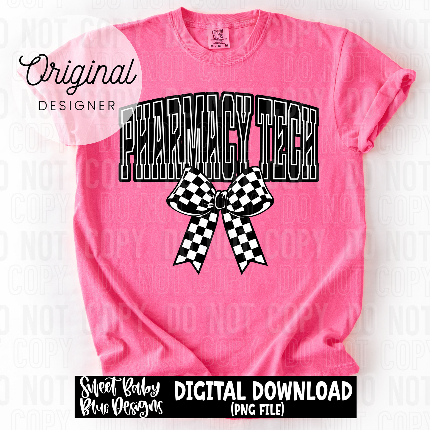 Pharmacy Tech - Checkered bow - 2025 - PNG file- Digital Download