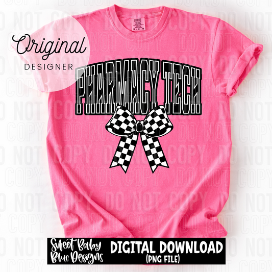 Pharmacy Tech - Checkered bow - 2025 - PNG file- Digital Download