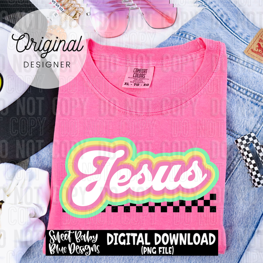 Jesus- Colorful- Checkered - 2025 - PNG file- Digital Download