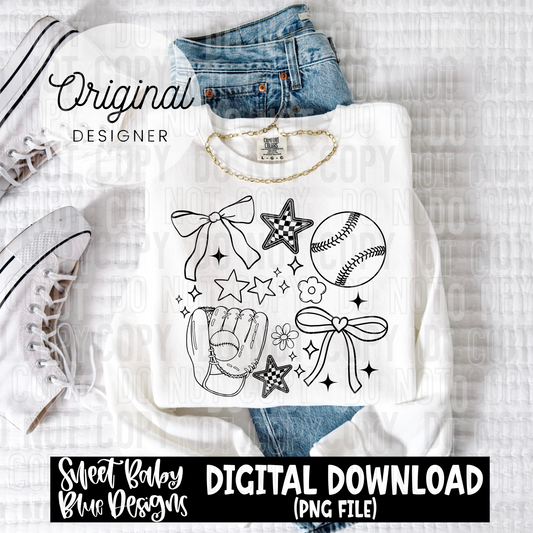 Baseball Doodle - Includes Black and White font-  2025 - PNG file- Digital Download