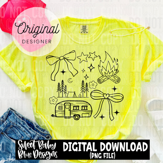 Camping Doodle - Includes Black and White font-  2025 - PNG file- Digital Download
