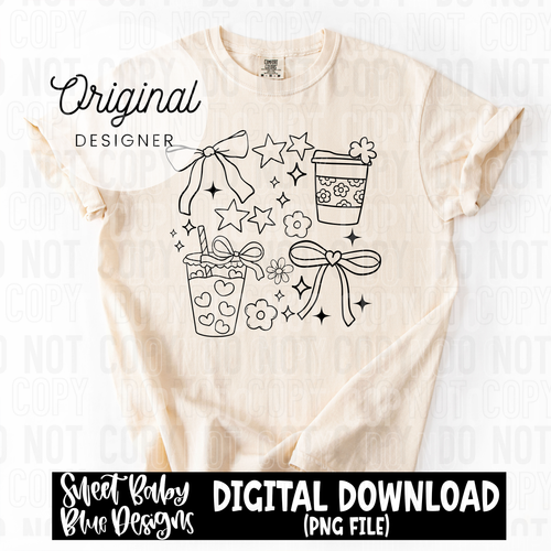 Coffee Doodle - Includes Black and White font-  2025 - PNG file- Digital Download