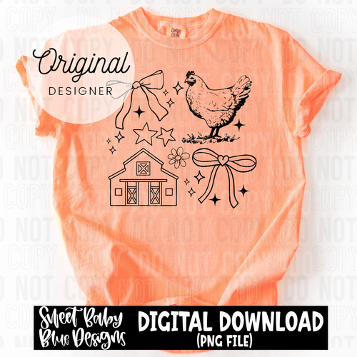 Farm Doodle - Includes Black and White font-  2025 - PNG file- Digital Download
