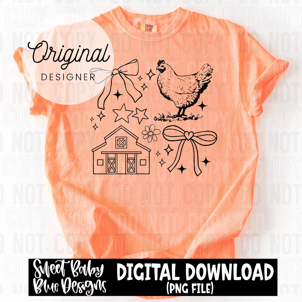 Farm Doodle - Includes Black and White font-  2025 - PNG file- Digital Download