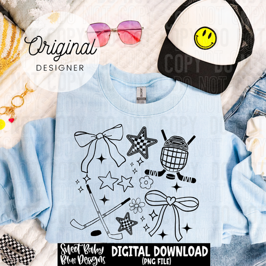 Hockey Doodle - Includes Black and White font-  2025 - PNG file- Digital Download