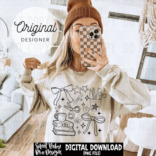 School Doodle - Includes Black and White font-  2025 - PNG file- Digital Download