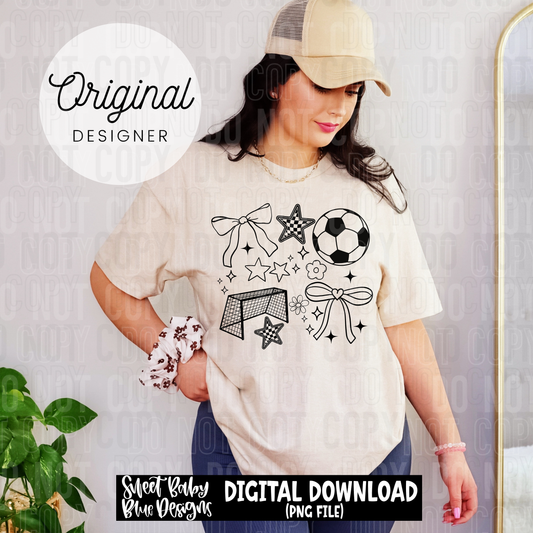 Soccer Doodle - Includes Black and White font-  2025 - PNG file- Digital Download