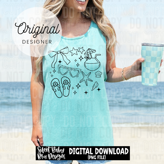 Summer Doodle - Includes Black and White font-  2025 - PNG file- Digital Download