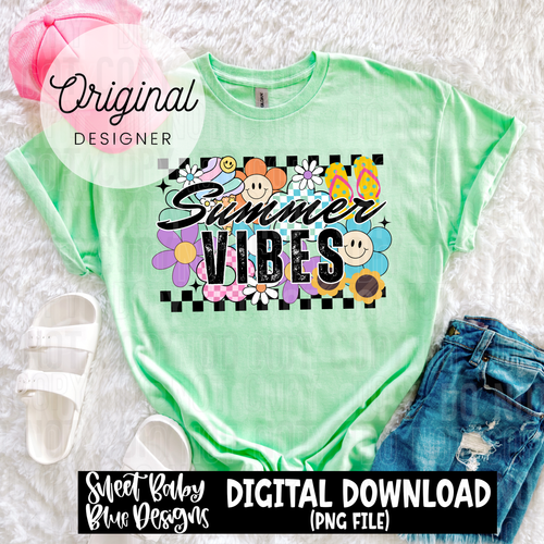 Summer vibes floral checkered - 2025 - PNG file- Digital Download