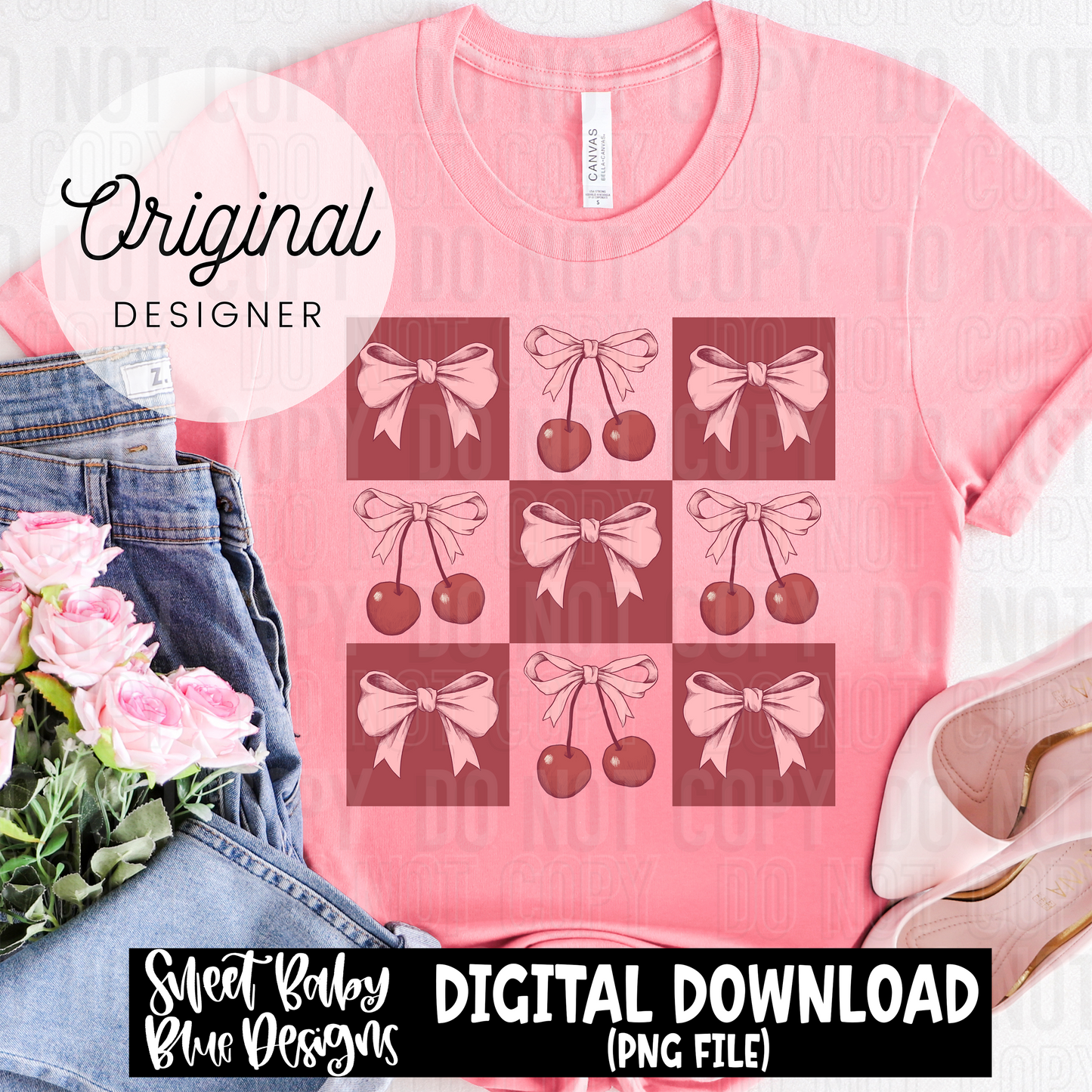 Cherry bow checkered - 2025 - PNG file- Digital Download