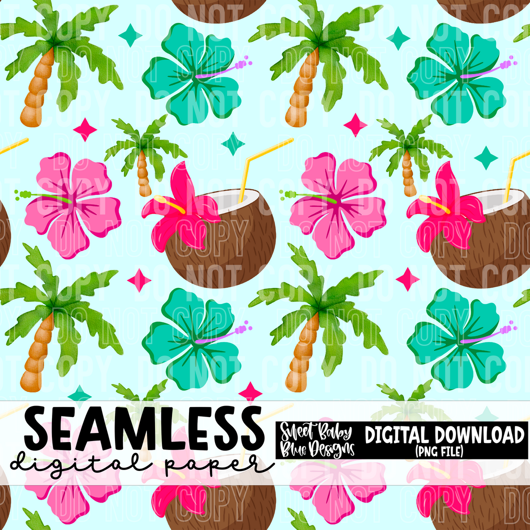 Summer Hawaii - Seamless - Digital paper- 2025 - PNG file- Digital Download