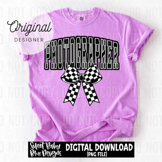 Photographer checkered bow - 2025 - PNG file- Digital Download