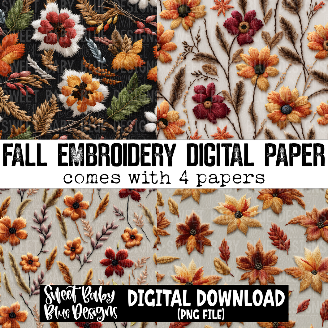 Fall embroidery pack - Digital paper- 2023- PNG file- Digital Download