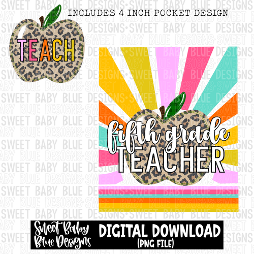 Fifth grade teacher- Sunshine - 2023- PNG file- Digital Download