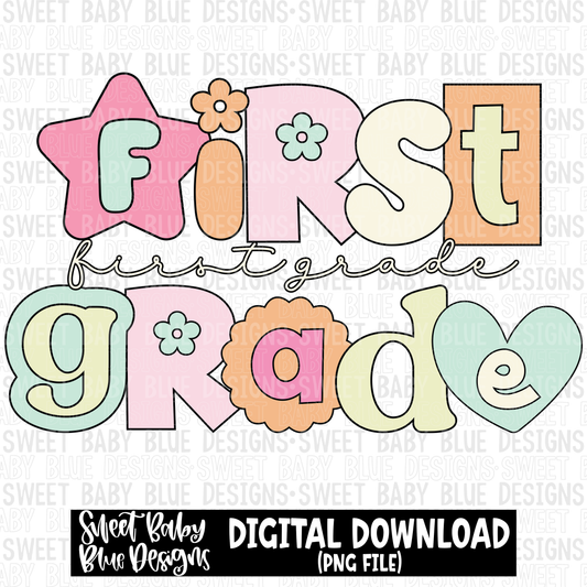 First grade Retro - School - 2023- PNG file- Digital Download
