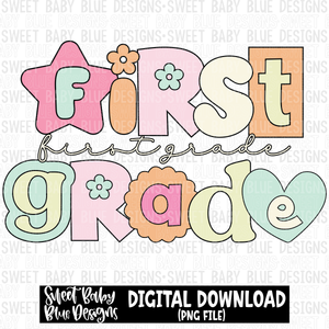 First grade Retro - School - 2023- PNG file- Digital Download