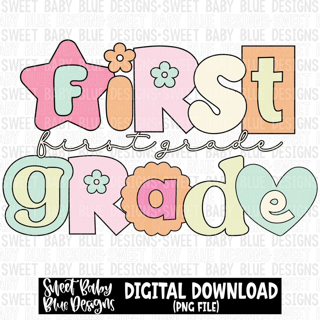 First grade Retro - School - 2023- PNG file- Digital Download