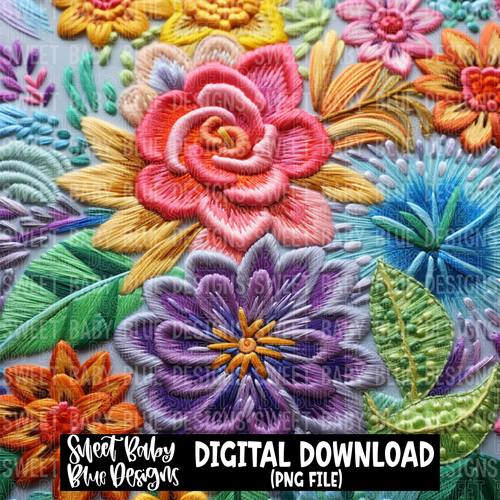 Floral embroidered digital paper - Digital paper- 2023 - PNG file- Digital Download