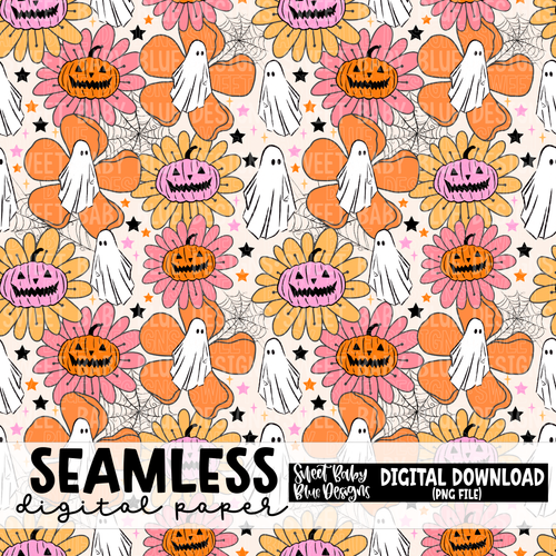 Flower Halloween ghost- Halloween - Seamless - Digital paper- 2023 - PNG file- Digital Download