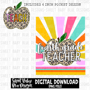 Fourth grade teacher- Sunshine - 2023- PNG file- Digital Download