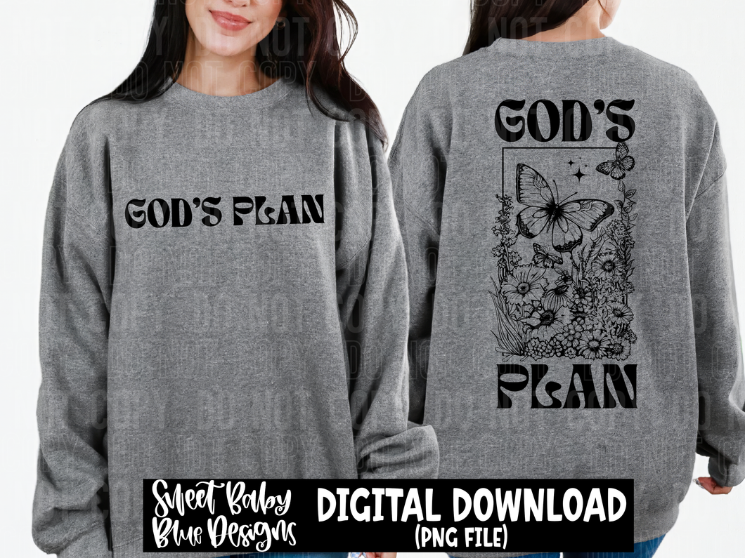 God's Plan - BLACK AND WHITE FONT - 2024 - PNG file- Digital Download