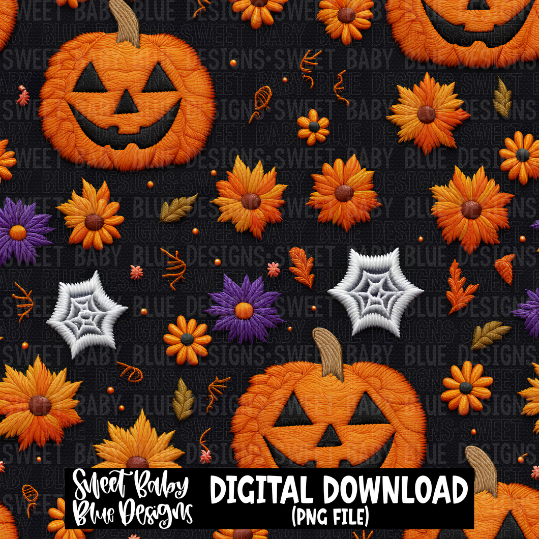 Halloween flower embroidery- Digital paper- 2023- PNG file- Digital Download