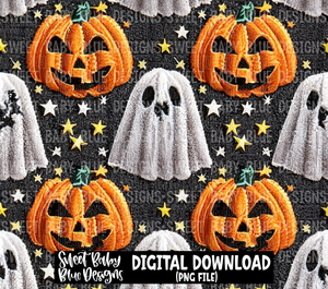 Halloween ghost pumpkin- Faux embroidery- 20 oz. skinny tumbler- 2022 -PNG file- Digital Download