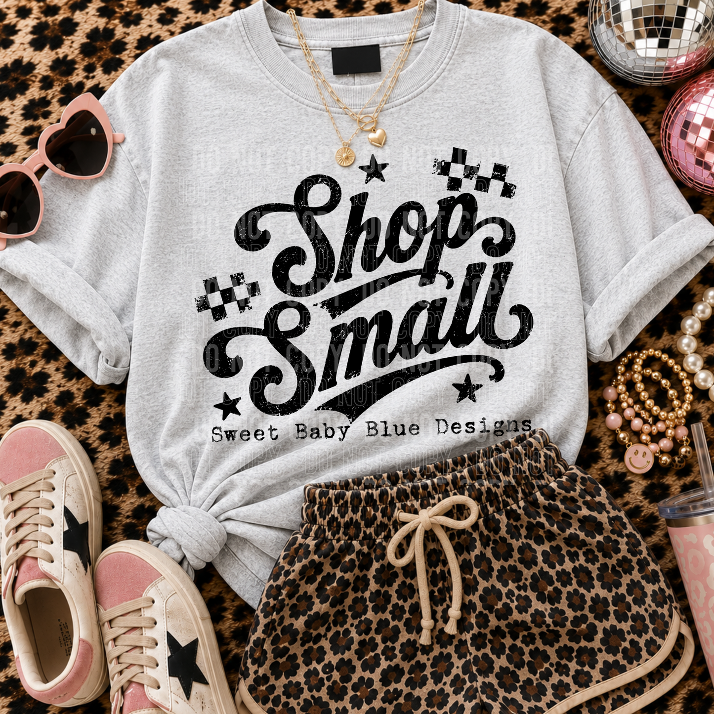 Shop Small Checkered Distressed - Custom Business Name - PNG file- Digital Download