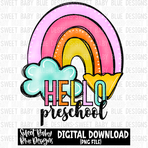 Hello preschool- Rainbow- School - 2023- PNG file- Digital Download