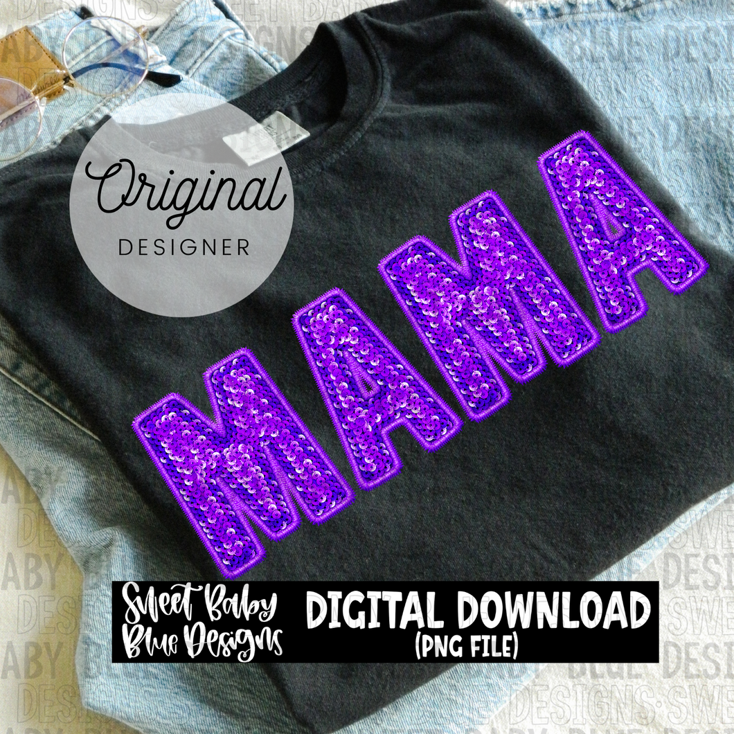 Mama- Purple - Faux embroidery sequin look - 2023- PNG file- Digital Download