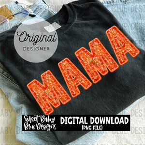 Mama- Orange - Faux embroidery sequin look - 2023- PNG file- Digital Download