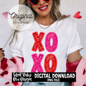 XOXO- Valentine's Day- Faux embroidery sequin look - 2023- PNG file- Digital Download