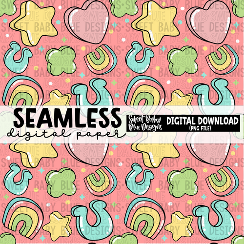 Charms- Pink - St. Patrick's Day - Seamless - Digital paper- 2024 - PNG file- Digital Download