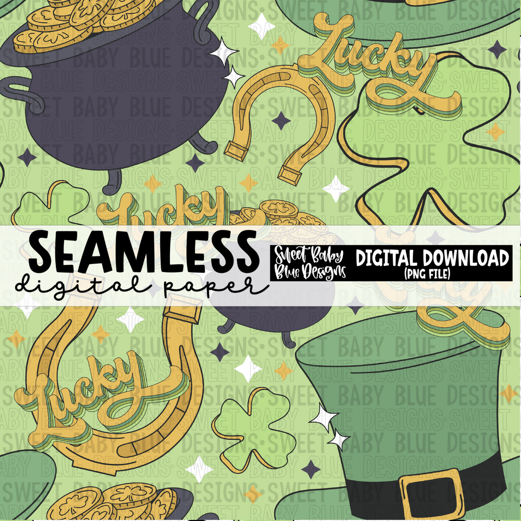 Lucky- Pot of Gold - St. Patrick's Day - Seamless - Digital paper- 2024 - PNG file- Digital Download