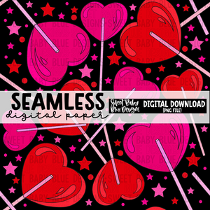 Sucker- Valentine's Day- Black - Seamless - Digital paper- 2024 - PNG file- Digital Download