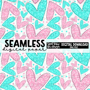 Hearts- Pink and Blue - Valentine's Day - Seamless - Digital paper- 2024 - PNG file- Digital Download