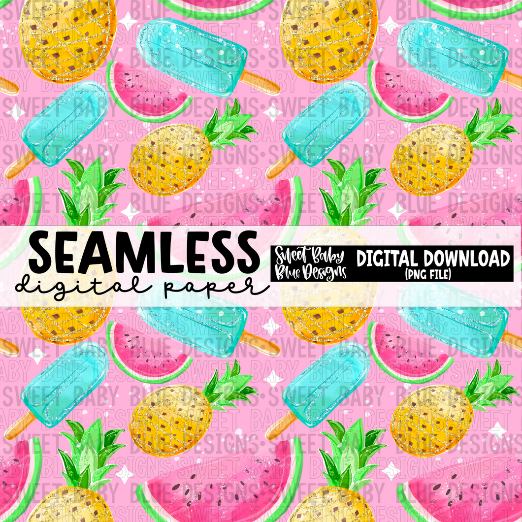 Summer Pineapple and Watermelon - Seamless - Digital paper- 2024 - PNG file- Digital Download