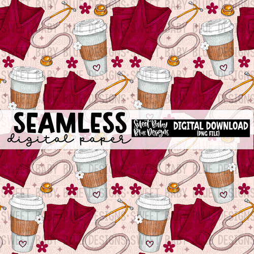 Nurse- Seamless - Digital paper- 2024 - PNG file- Digital Download