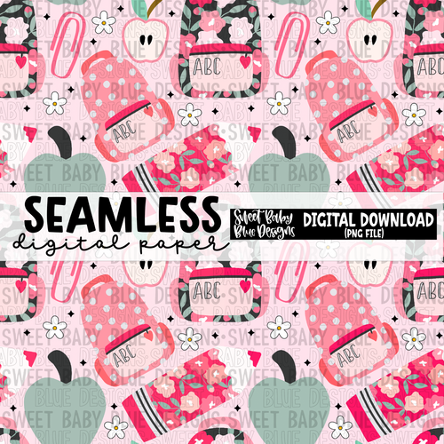 School- Pink - Seamless - Digital paper- 2024 - PNG file- Digital Download