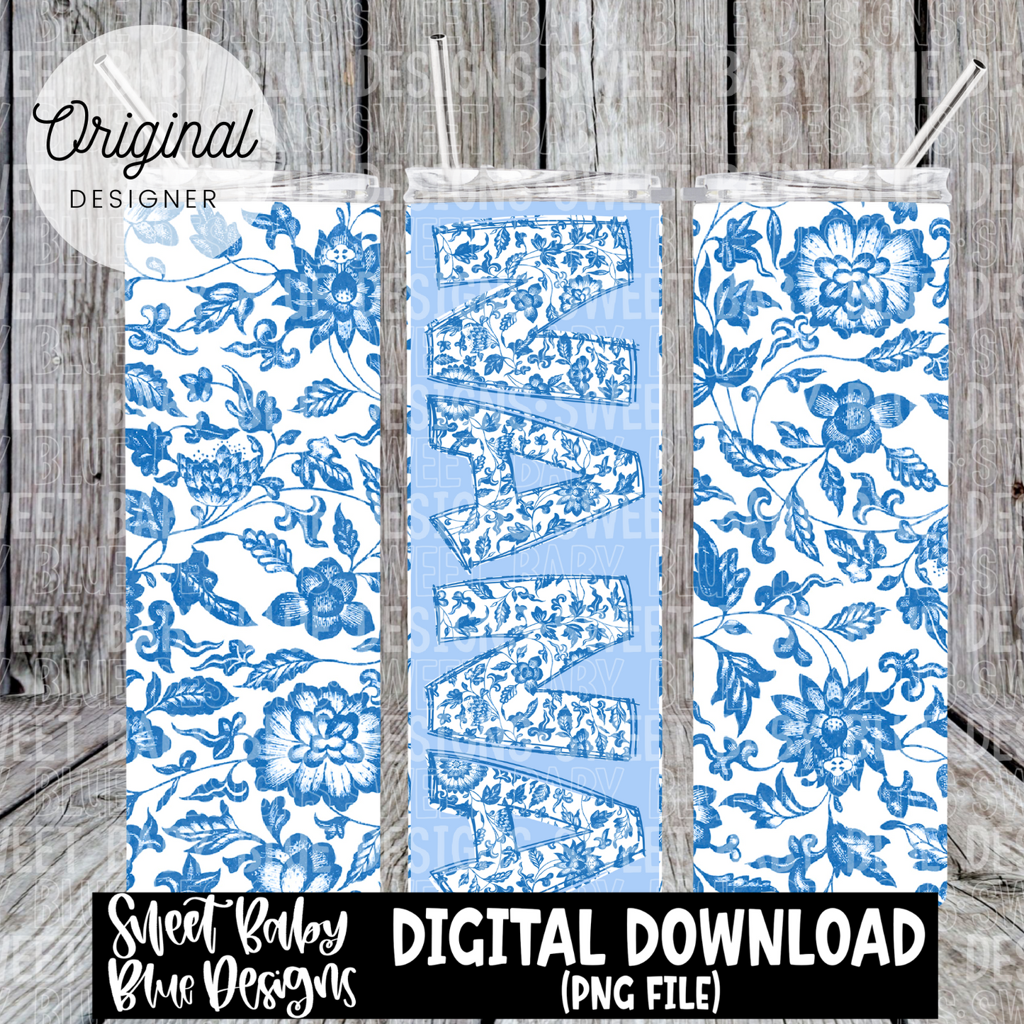 Nana- Chinoiserie - 20 oz. skinny tumbler- 2024-PNG file- Digital Download