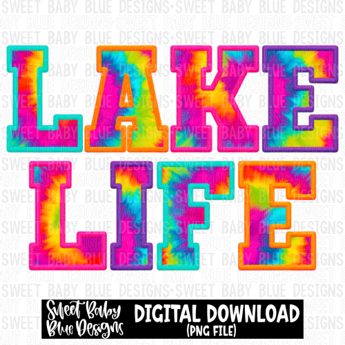 Lake life - Colorful tie dye- Faux embroidery pattern- 2023 - PNG file- Digital Download
