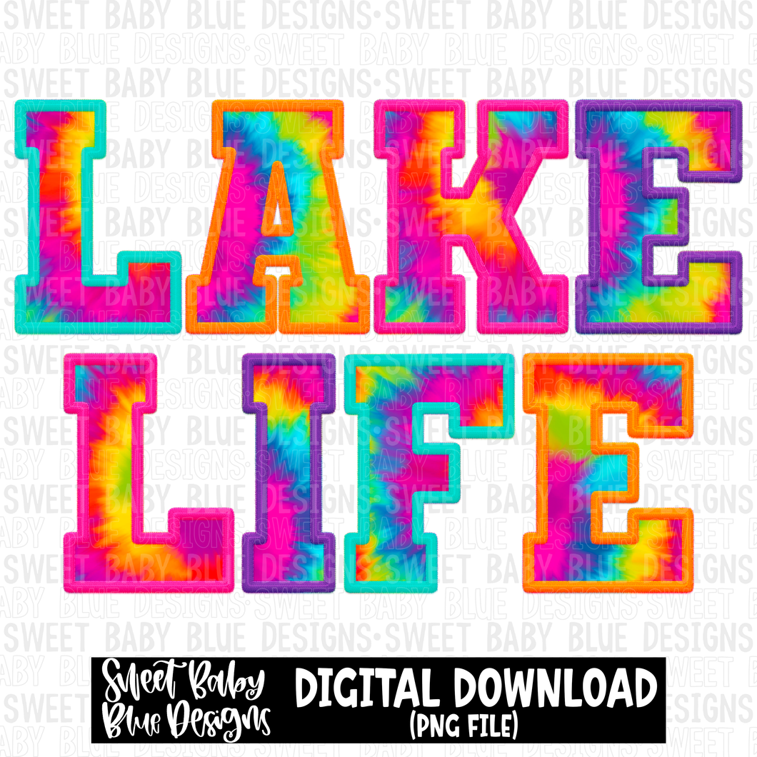 Lake life - Colorful tie dye- Faux embroidery pattern- 2023 - PNG file- Digital Download