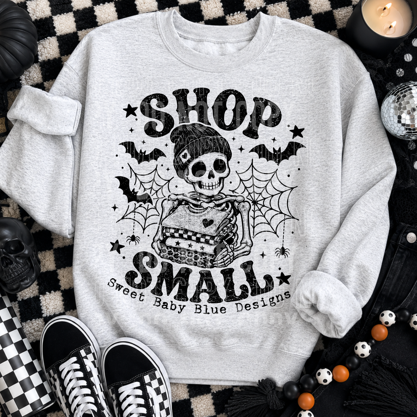 Shop Small Skeleton Halloween- Shirt- Custom Business Name - PNG file- Digital Download