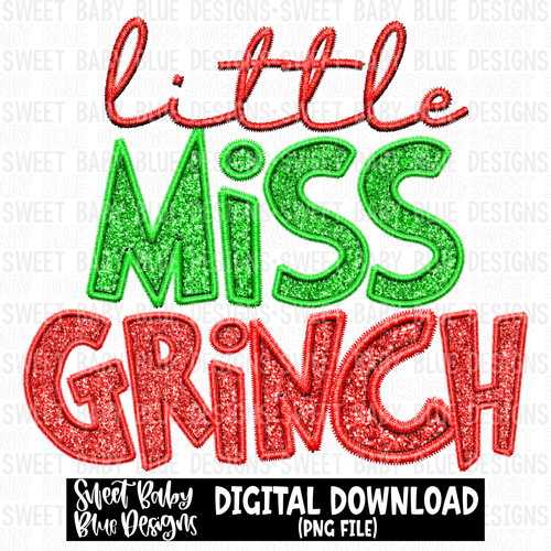 Little miss- green - Faux- Christmas - 2023- PNG file- Digital Download