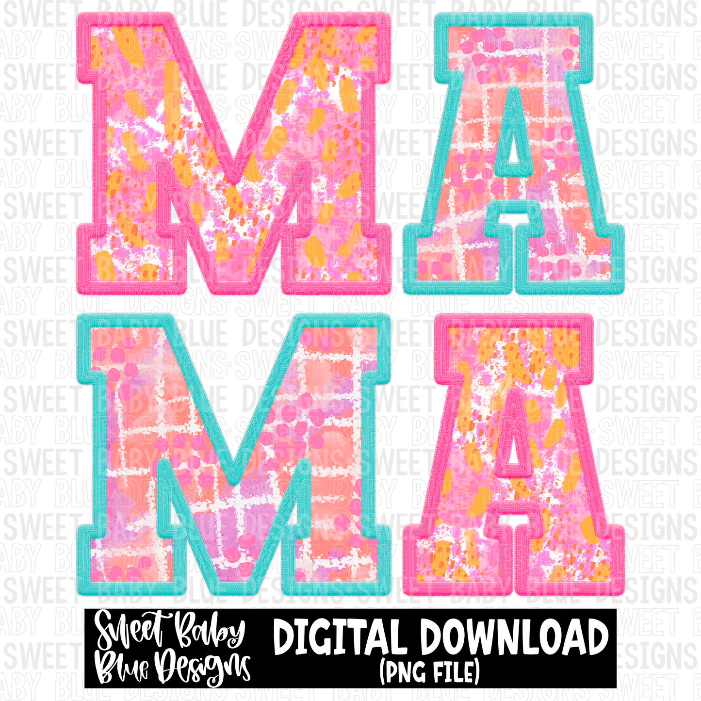 Mama- Bright Summer colors- Faux embroidery pattern- 2023 - PNG file- Digital Download