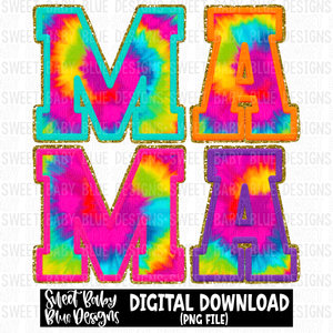 Mama- Colorful tie dye- Faux embroidery pattern- 2023 - PNG file- Digital Download