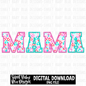 Mama- Colorful leopard- Faux embroidery pattern- 2023 - PNG file- Digital Download