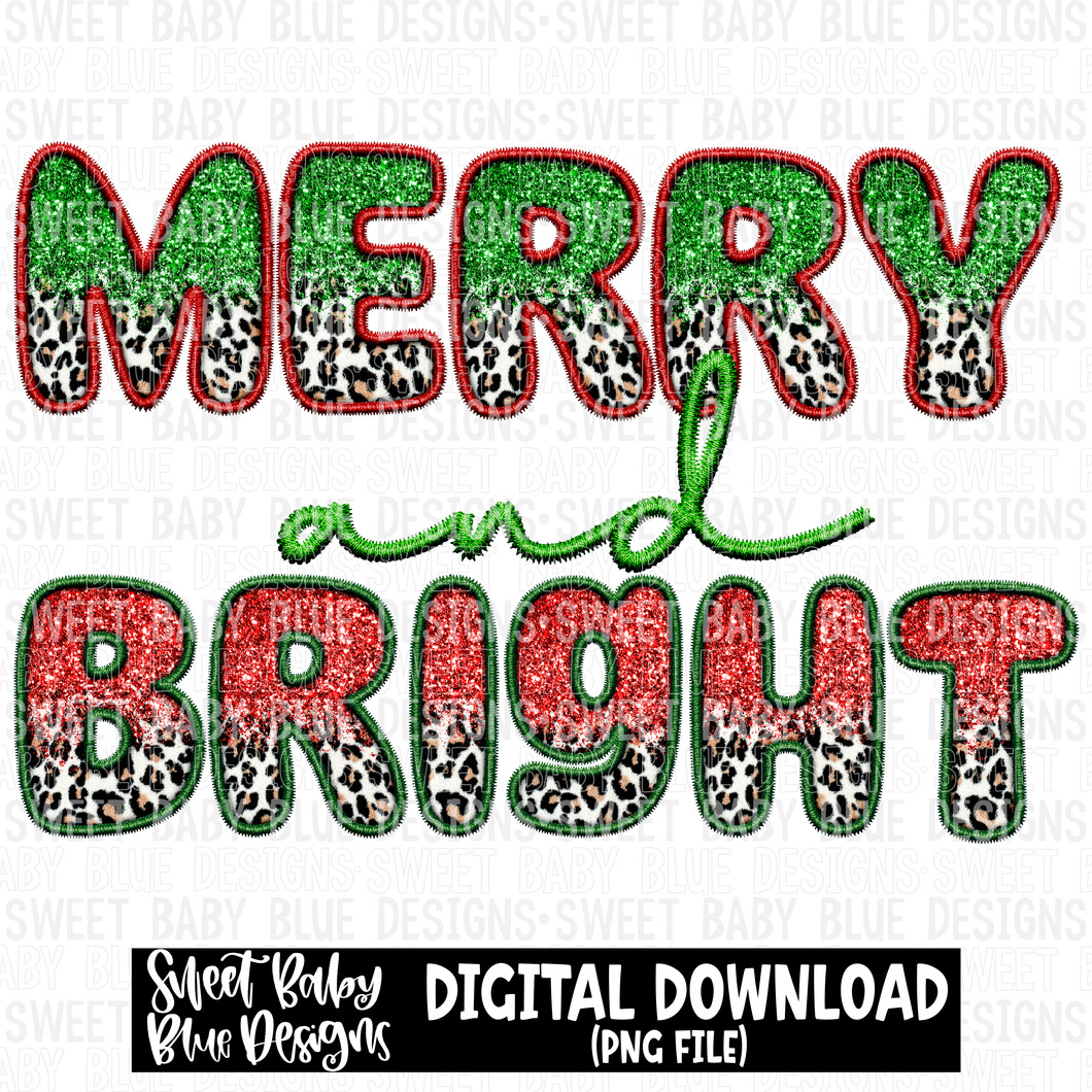Merry and Bright- Faux leopard - Christmas - 2023- PNG file- Digital Download